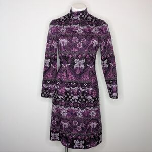 Vintage David Crystal purple black knit floral retro 60/70 dress 12